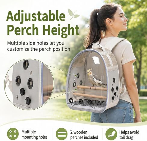 Bird Carrier Backpack for Small Medium Birds, Bird Travel Cage with Adjustable 2 Wooden Perches, Removable Tray, Feeder Cups Sunshade Cover,Bird Backpack for Parakeet Cockatiel Conure Quaker Lovebird in Kuwait