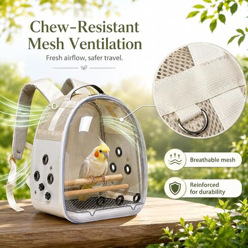 Bird Carrier Backpack for Small Medium Birds, Bird Travel Cage with Adjustable 2 Wooden Perches, Removable Tray, Feeder Cups Sunshade Cover,Bird Backpack for Parakeet Cockatiel Conure Quaker Lovebird in Kuwait