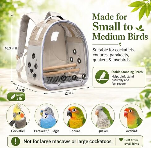 Bird Carrier Backpack for Small Medium Birds, Bird Travel Cage with Adjustable 2 Wooden Perches, Removable Tray, Feeder Cups Sunshade Cover,Bird Backpack for Parakeet Cockatiel Conure Quaker Lovebird in Kuwait