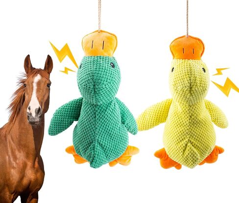 Horse Toys Squeaky Squeeze Plush Duck, Interactive Squeaky Duck Toy for Horses to Play with, Hanging Plush Enrichment Toys for Horses Goat to Prevent Boredom-Green in Saudi Arabia