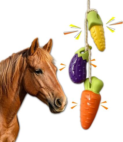 Horse Toys for Horses to Play with – 3 Pack TPR Silicone , Eggplant Corn Carrot,Super Durable Enrichment Toys for Stall, Pasture & Trailer, Strong Anti-Tear Squeaky Toys for Horses to Prevent Boredom in Saudi Arabia