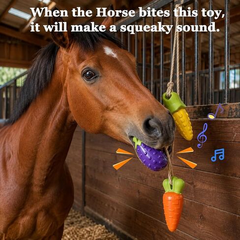 Horse Toys for Horses to Play with – 3 Pack TPR Silicone , Eggplant Corn Carrot,Super Durable Enrichment Toys for Stall, Pasture & Trailer, Strong Anti-Tear Squeaky Toys for Horses to Prevent Boredom in Saudi Arabia