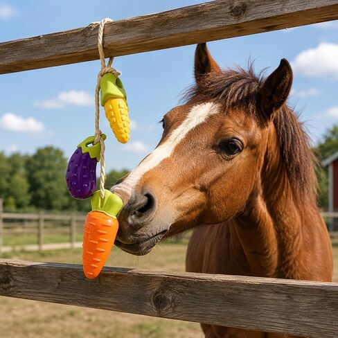 Horse Toys for Horses to Play with – 3 Pack TPR Silicone , Eggplant Corn Carrot,Super Durable Enrichment Toys for Stall, Pasture & Trailer, Strong Anti-Tear Squeaky Toys for Horses to Prevent Boredom in Saudi Arabia