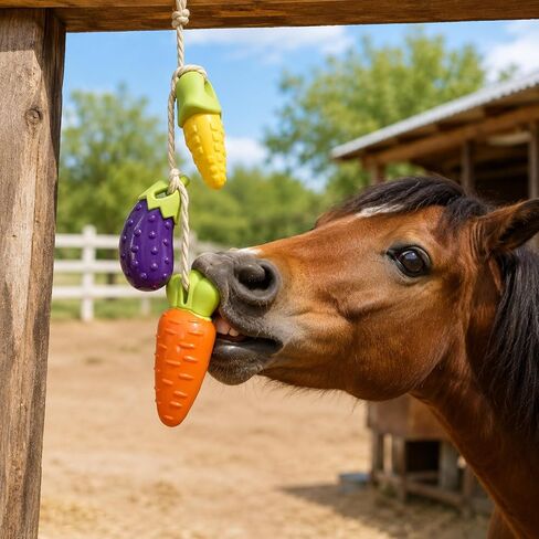 Horse Toys for Horses to Play with – 3 Pack TPR Silicone , Eggplant Corn Carrot,Super Durable Enrichment Toys for Stall, Pasture & Trailer, Strong Anti-Tear Squeaky Toys for Horses to Prevent Boredom in Saudi Arabia