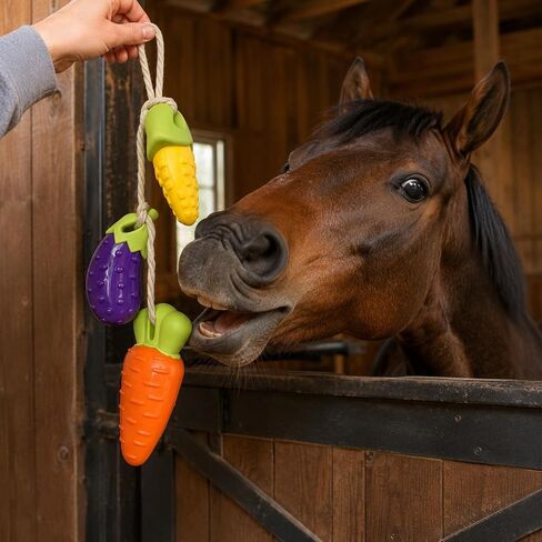 Horse Toys for Horses to Play with – 3 Pack TPR Silicone , Eggplant Corn Carrot,Super Durable Enrichment Toys for Stall, Pasture & Trailer, Strong Anti-Tear Squeaky Toys for Horses to Prevent Boredom in Saudi Arabia