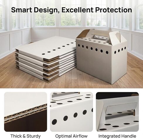 15 Pack Cardboard Pet Carrier Box for Small Pets, 11 x 8 x 6 Inch Disposable Corrugated Small Animals Travel Box with Ventilation & Handle for Chickens, Chicks, Birds, Hamsters & Reptiles in Saudi Arabia