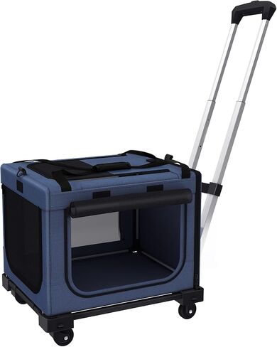 Rolling Cat Carrier with Wheels, 16.5 x 13 x 11.8 in, Navy Blue in Kuwait