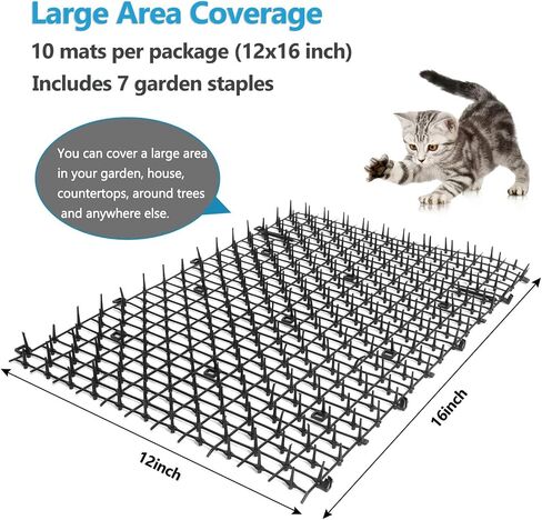 Pomeat 10 PCS Scat Mat for Cats Indoor 16" x 12" with Spikes Sprickle, Digging Deterrent for Dogs, Outdoor for Garden and Fence with 7 Staples in Kuwait