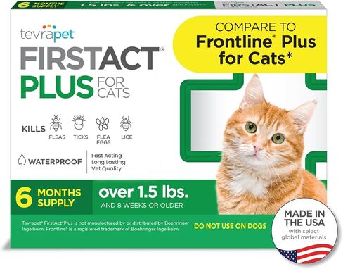TevraPet FirstAct Plus للوقاية من البراغيث والقراد للقطط التي يزيد وزنها عن 1.5 رطل، 6 جرعات شهرية، قطرات موضعية in Kuwait