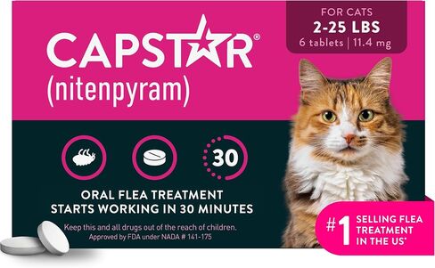 Capstar (nitenpyram) علاج السلرد السلروية عن طريق الفم للقطط ، والخطوط السريعة التي تعمل بالتقاطها تبدأ في قتل البراغيث في 30 دقيقة ، والقطط 2-25 رطل ، و 6 جرعات in Kuwait