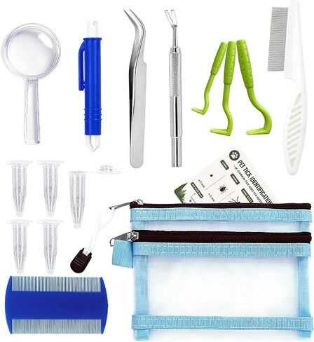 MEDUWEDU 16-Piece Professional Tick Removal Tool Kit, Stainless Steel Tick Remover Tweezers, Hooks & Accessories for Dogs, Cats & Humans, Outdoor Camping Essentials in Kuwait