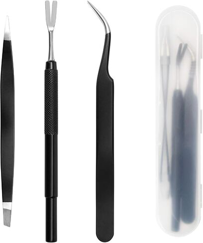 COITEK 3 in 1 Tick Remover Kit, Black Tick Remover Tweezers Stainless Steel Tick Remover Tools Set for Pet Dog, Cat, Human with Storage Box (Black) in Saudi Arabia