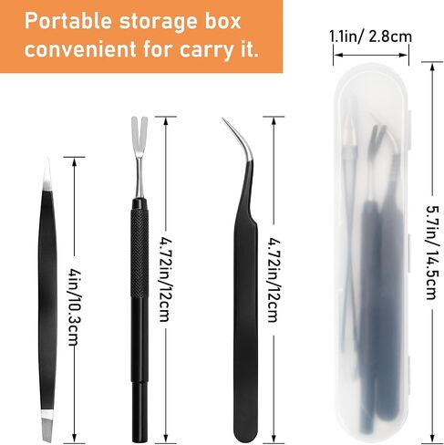 COITEK 3 in 1 Tick Remover Kit, Black Tick Remover Tweezers Stainless Steel Tick Remover Tools Set for Pet Dog, Cat, Human with Storage Box (Black) in Saudi Arabia