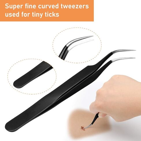 COITEK 3 in 1 Tick Remover Kit, Black Tick Remover Tweezers Stainless Steel Tick Remover Tools Set for Pet Dog, Cat, Human with Storage Box (Black) in Saudi Arabia
