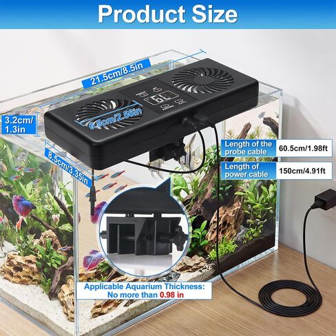 Aquarium Auto Temperature Control Chiller Fan Ultra-Quiet Fish Tank Cooler Fan Cooling Effect 3-8°F with Temperature Probe & LCD Display for Axolotl Betta Aquariums in Saudi Arabia