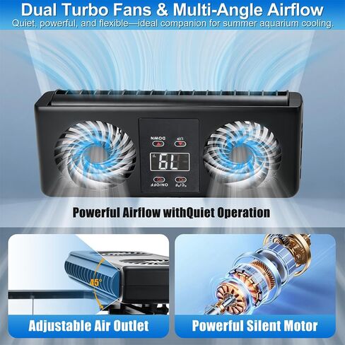 Aquarium Auto Temperature Control Chiller Fan Ultra-Quiet Fish Tank Cooler Fan Cooling Effect 3-8°F with Temperature Probe & LCD Display for Axolotl Betta Aquariums in Saudi Arabia