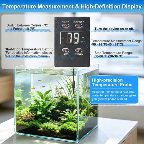 Aquarium Auto Temperature Control Chiller Fan Ultra-Quiet Fish Tank Cooler Fan Cooling Effect 3-8°F with Temperature Probe & LCD Display for Axolotl Betta Aquariums in Saudi Arabia