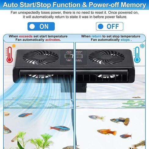 Aquarium Auto Temperature Control Chiller Fan Ultra-Quiet Fish Tank Cooler Fan Cooling Effect 3-8°F with Temperature Probe & LCD Display for Axolotl Betta Aquariums in Saudi Arabia