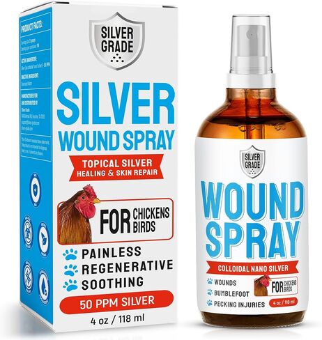 SILVER GRADE Wound Spray for Chicken – Birds & Chicken Antibiotics Alternative to Help with Pecking Sores, Bumblefoot, Cuts – Poultry Spray with Silver – GMOs Free – 4-Oz Bottle in Saudi Arabia