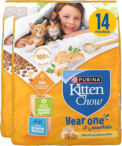 Purina Kitten Chow Year One Essentials Dry Kitten Food, 14 lb Bags in Kuwait