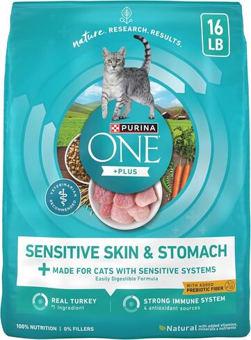 Purina ONE Sensitive Skin and Stomach Dry Cat Food 16 lb Bag in Kuwait