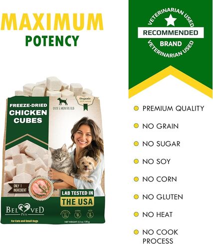Beloved Pets Dog & Cat Treats Freeze Dried Chicken Cubes 5.3 oz - All Natural Meat Raw Pet Food - Human Grade High-Protein Snacks & Grain-Free Jerky Chews for Cats and Small Dogs in Kuwait
