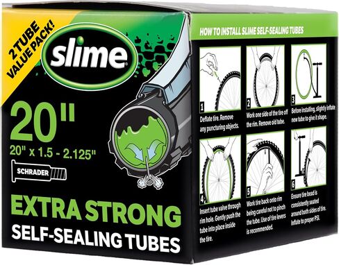 Slime 30075 Bike Inner Tube Puncture Sealant, Extra Strong, Self Sealing, Prevent and Repair, Schrader Valve, 20" x1.50-2.125", Value 2-Pack in Kuwait
