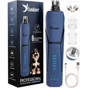 Candure Whisper Quiet Dog Nail Grinder with 360 Degree LED Light, 6-Speed Rechargeable Pet Nail Trimmers with Extra Grinding Head for Safe, Stress-Free Grooming for All Pet Sizes (Dark Blue) in Kuwait