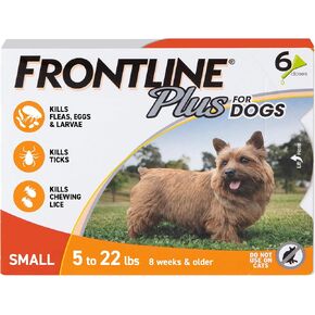 FRONTLINE Plus Flea & Tick Spot Treatment for Small Breed Dogs 5-22 lbs. (Orange) Count of 3 in Kuwait