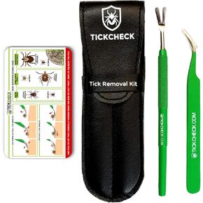 TickCheck Premium Tick Remover Kit - Stainless Steel Tick Remover + Tweezers, Leather Case, and Free Pocket Tick Identification Card (1 Set) in Kuwait