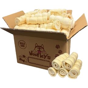 Woofley's 5-6 "Buffalo Beef Cheek Roll - (100 عدد) - لفائف خد لحم البقر للكلاب - مضغ الكلاب الطبيعية طويلة الأمد in Kuwait