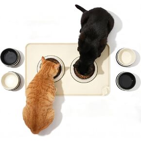 Large Pet Feeding Mat Spillproof Raised Edges Nonslip 24"x16" Beige in Saudi Arabia