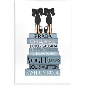 Stupell Industries Black Bow Shoes Tall Fashion Glam Bookstack, Designed by Amanda Greenwood Wall Plaque, 13 x 19, Blue in Saudi Arabia