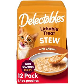 Delectables Lickable Treat Stew Non-Seafood Wet Cat Treat with Real Chicken, Food Topper, Hydrating, Grain-Free, No Fillers, No By-Products, No Added Preservatives, 1.4oz Pouch, 12ct in Kuwait