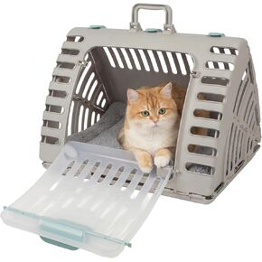 SportPet Large Hard-Sided Travel Cat Carrier - Cat Carrier with Patented Wide Side-Opening Door, Foldable Portable Pet Carrier with Removable Bed for Cats & Small Pets up to 25lbs - Gray in Saudi Arabia