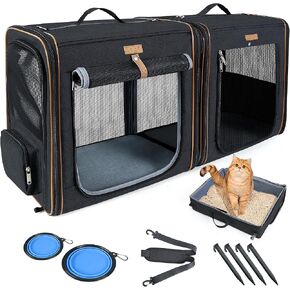 Lekereise Large Cat Carrier for 2 Cats, 2-in-1 Cat Travel Carrier with Litter Box, (17.7" x2) x16.5"x13" Pet Carrier with Zipper Locks for Moving Across The Country (No Hammock) - Grey in Saudi Arabia