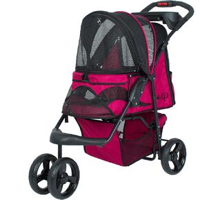 Petique Durable Pet Stroller, Easy Fold, Quality mesh Windows, Large Storage Basket, Secure Cup Holder Tray, for Small to Medium Dog, Cat, Bunny, Supports Pets up to 55LBS - RAZZBERRY in Saudi Arabia
