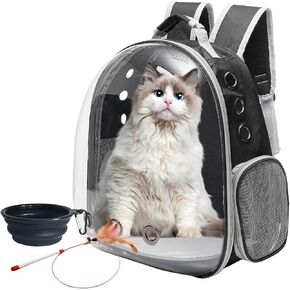 Vivicreate Large Cat Backpack Carrier with Folding Bowl and Teaser Stick for Cats up to 20lbs with Ventilation and Padded Straps Mochila para Gatos transportadora mascotas (Black) in Saudi Arabia
