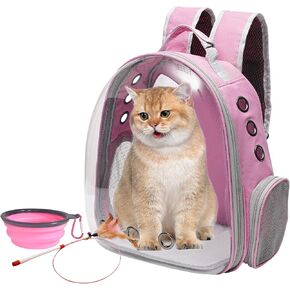 Vivicreate Large Cat Backpack Carrier with Folding Bowl and Teaser Stick for Cats up to 20lbs with Ventilation and Padded Straps Mochila para Gatos transportadora mascotas (Pink) in Saudi Arabia