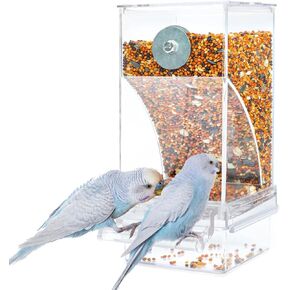 Bird Parrot Feeders, No Mess Automatic Cage Feeder Dispenser Food Container, Auto Bird Seed Bowl for Small Medium Birds, Cockatiel Canary Cockatoos Parakeet Conure Lovebird, Acrylic Clear (Feeder) in Kuwait