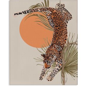 Stupell Industries Jungle Cat Leopard Pounce Orange Sun Palm Leaf, Designed by ROS Ruseva Canvas Wall Art, Beige in Saudi Arabia