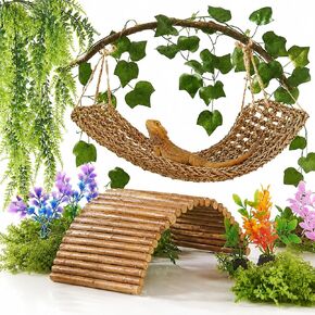 Bearded Dragon Tank Accessories, Reptile Mat Hammock Plants Bridge Jungle Climber Vines for Leopard Gecko Hermit Crab Lizard Snak (Bearded Dragon Tank Accessories (9 Piece)) in Kuwait