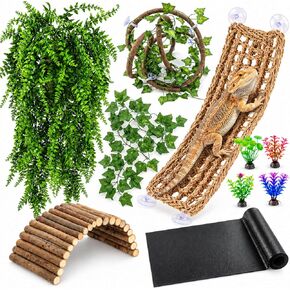 HERCOCCI Bearded Dragon Tank Accessories, 9Pcs Reptile Plants Vines Hammock Bridge Jungle Climber with Suction Cups Terrarium Habitat Décor for Snake Gecko Lizard Chameleon in Saudi Arabia