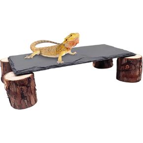 Bearded Dragon Basking Platform, Slate Rocks for Reptiles with Wooden Pile, Leopard Gecko Hides and Caves, Reptile Tank Accessories for Bearded Dragons, Geckos, Ball Pythons, Tortoise (Black, Large) in Saudi Arabia