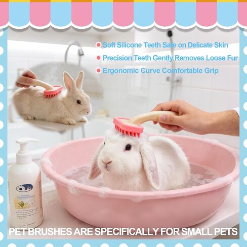 Rabbit Grooming Kit, Rabbit Brush for Shedding with Bunny Nail Clipper, Rabbit Nail Trimmers with Pet Combs for Hamster Guinea Pig Ferret by KALAMANDA(Pink) in Kuwait