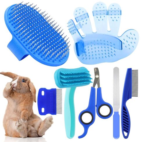 Rabbit Grooming Kit, Rabbit Brush for Shedding with Bunny Nail Clipper, Rabbit Nail Trimmers with Pet Combs for Hamster Guinea Pig Ferret by KALAMANDA(Pink) in Kuwait