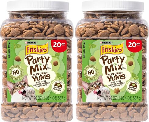 Friskies Purina Party Mix Natural YUMS Catnip Cat Treats, 20 oz Canister in Kuwait