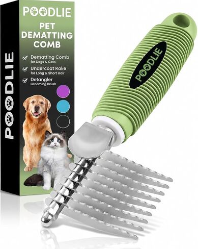 Poodle Dematting Fur Rake Comb Brush for Dogs and Cats - Long 2.5" Steel Safety Blades Metal Comb for Detangling Matted or Knotted Undercoat Hair in Saudi Arabia