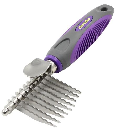 Hertzko Grooming Dematting Comb for Pets - Removes Mats and Tangles - Ideal Dematting Comb for Dogs and Cats - Grooming Tool for All Fur Types - Easy to Use and Clean - Stainless Steel in Kuwait