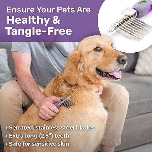 Hertzko Grooming Dematting Comb for Pets - Removes Mats and Tangles - Ideal Dematting Comb for Dogs and Cats - Grooming Tool for All Fur Types - Easy to Use and Clean - Stainless Steel in Kuwait